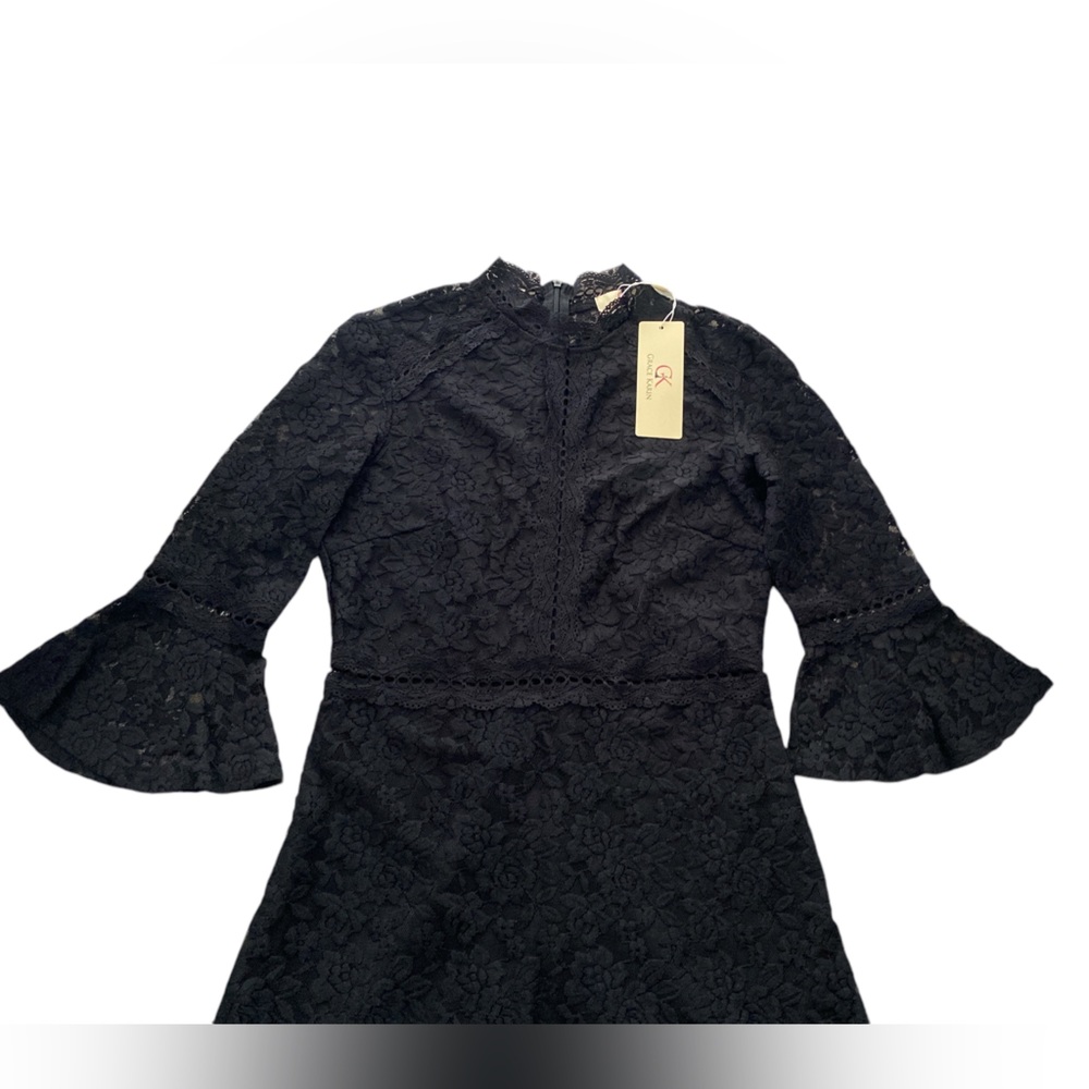 GRACE KARIN BLACK HIGH NECK LACE A-LINE DRESS - Picture 3 of 7